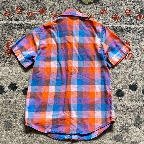 Boys Farmer Button Up Short Sleeve Shirt Orange Plaid size XS 4/5 - Picture 5 of 5